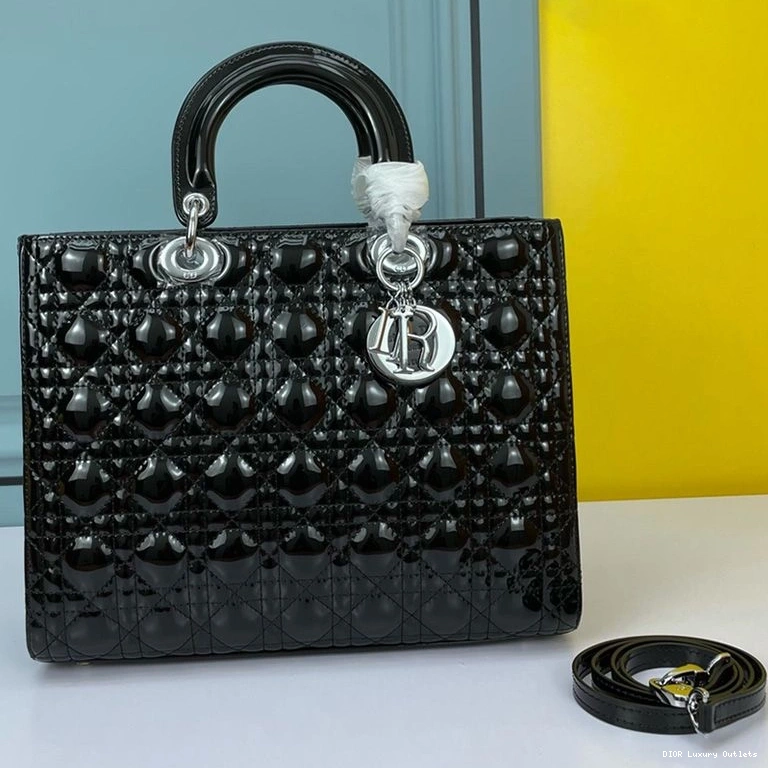 Cheap Large Patent Calfskin Lady Silver Black Bag Cannage Dior 0816 Luxury